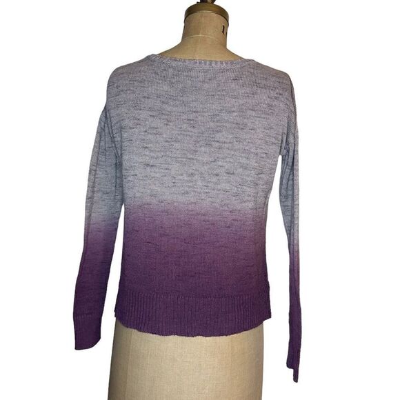 AEO Purple Ombré lace up neck cotton blend sweater - Picture 2 of 9